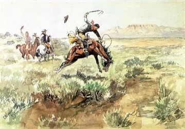 vaquero de indiana Painting - bronco revienta 1895 Charles Marion Russell Vaquero de Indiana